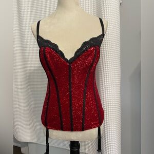 Shirley of Hollywood Red Sequin Chemise with Black Lace